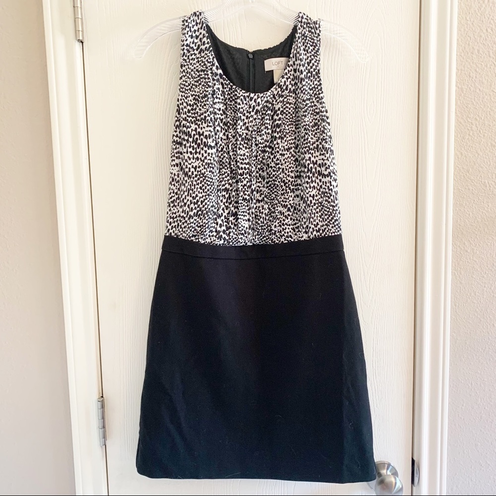 LOFT Sleeveless Animal Print A-Line Black White Dress 2P